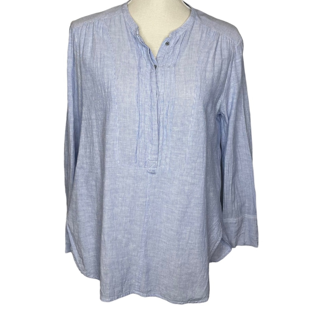 WRAP LONDON Linen Blend Striped Tunic Blouse 1/4 Button Top Size 6